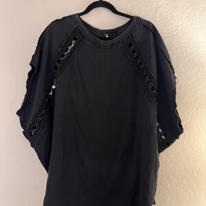 Free People Black Short Sleeve Tee with Eyelet Detail